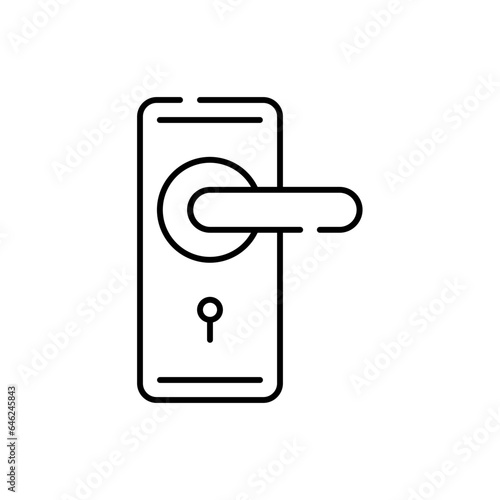 Door lock hotel icon with black outline. door,hotel, entrance, lock, security, handle, open,. Vector illustration