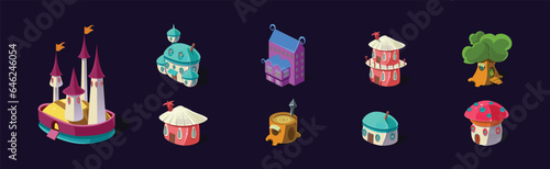 Fantasy Isometric Buildings and Fairy House Vector Set