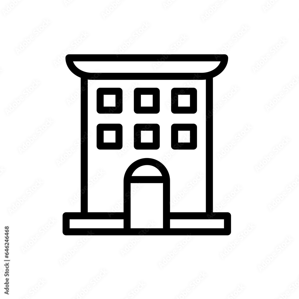 Hotel hotel icon with black outline style. hotel, travel, symbol, set, service, vacation, sign. Vector Illustration Hotel hotel icon with black outline style. hotel, travel, symbol, set, service, vacation, sign. Vector Illustration