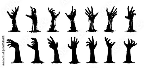 Halloween zombie hands silhouettes. Isolated vector set of spooky arms, sticking out of the ground, capturing eerie and chilling vibes, for creating a haunting atmosphere and adding a touch of horror