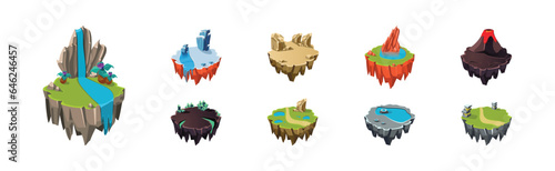 Floating Island Platforms with Different landscape Vector Set