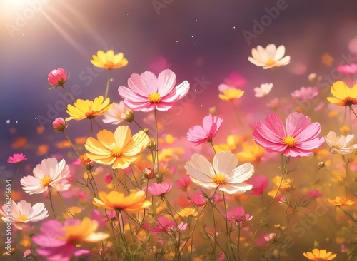 cosmos flowers with sunlight