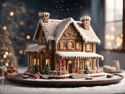 gingerbread house in the snow