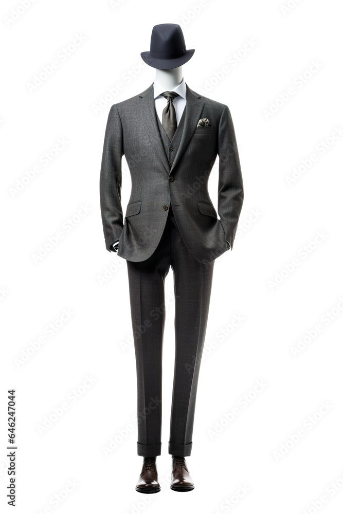 A straightforward full-body view of a mannequin dressed in an Italian suit isolated PNG A straightforward full-body view of a mannequin dressed in an Italian suit isolated PNG