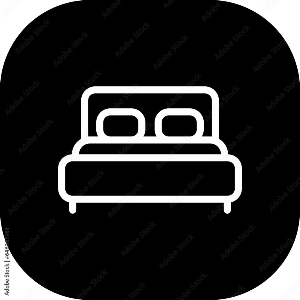Double bed hotel icon with black filled line outline style. bed, double, symbol, sign, bedroom, furniture, room. Vector Illustration