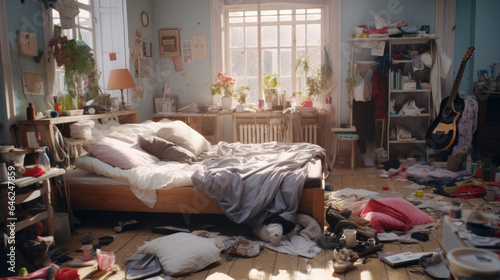Messy girl Bedroom movie shot