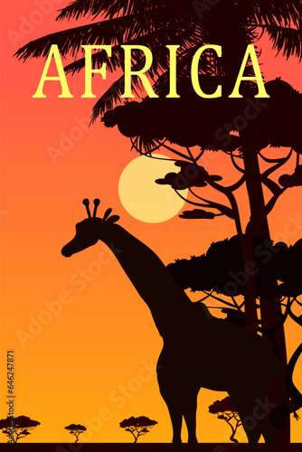Travel poster Africa savanna sunset