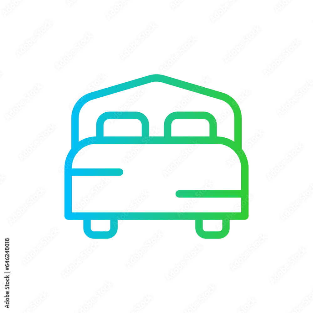 Bed hotel icon with blue and green gradient outline style. bed, bedroom, room, hotel, pictogram, mattress, double. Vector Illustration Bed hotel icon with blue and green gradient outline style. bed, bedroom, room, hotel, pictogram, mattress, double. Vector Illustration