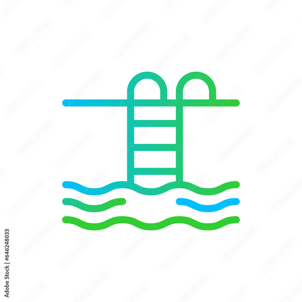 Pool hotel icon with blue and green gradient outline style. pool, water, outline, line, symbol, wave, sport. Vector Illustration Pool hotel icon with blue and green gradient outline style. pool, water, outline, line, symbol, wave, sport. Vector Illustration