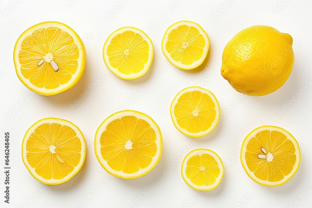 Set of fresh sliced lemon isolated on white background