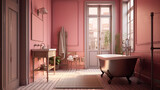 ピンク色の内装のバスルーム　インテリアイメージ