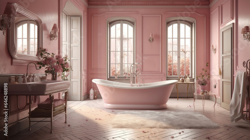 ピンク色の内装のバスルーム インテリアイメージ