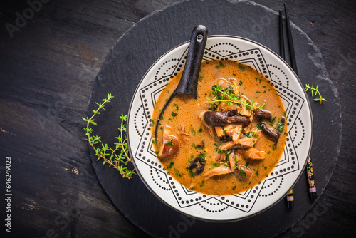 Homemade miso mushroom soup with coconut milk