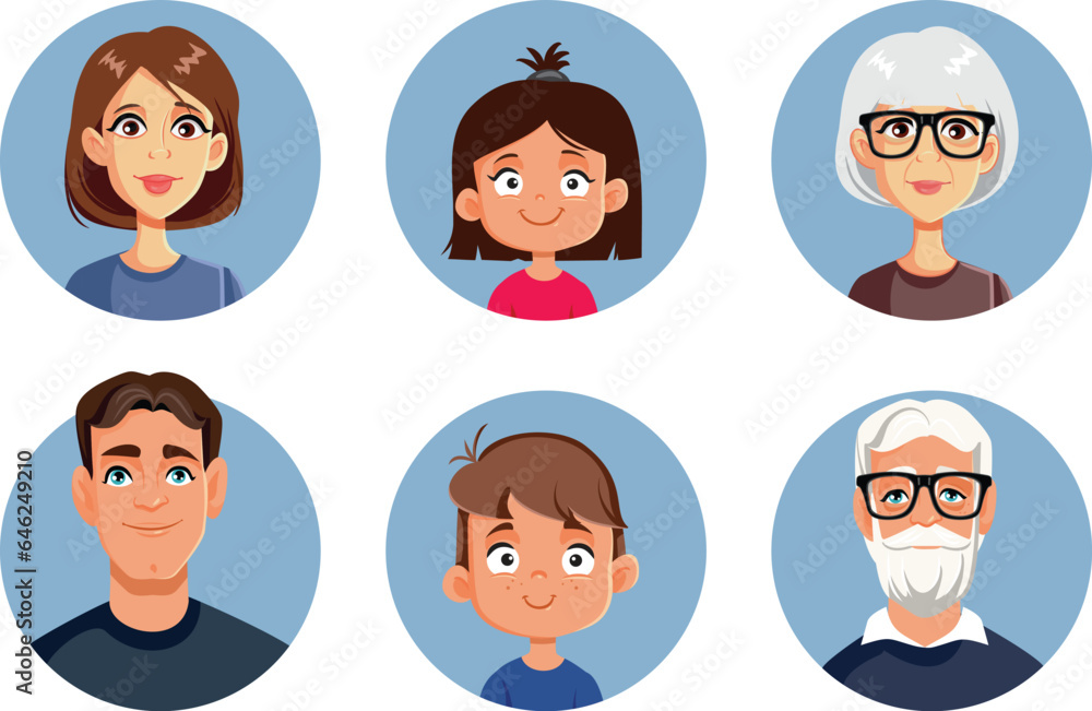 Multi generational Family Members icon Set Cartoon Design Avatars. Mother, father, grandparents, and grandchildren collection of characters
Multi generational Family Members icon Set Cartoon Design Avatars. Mother, father, grandparents, and grandchildren collection of characters