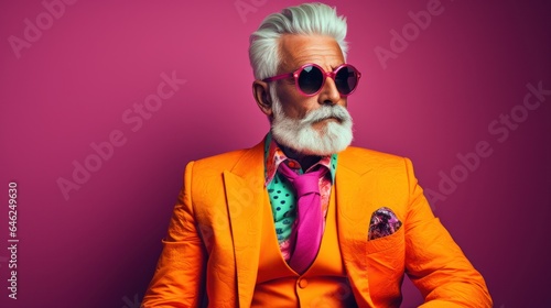Fashionable senior man with bright colorful look. © vlntn
