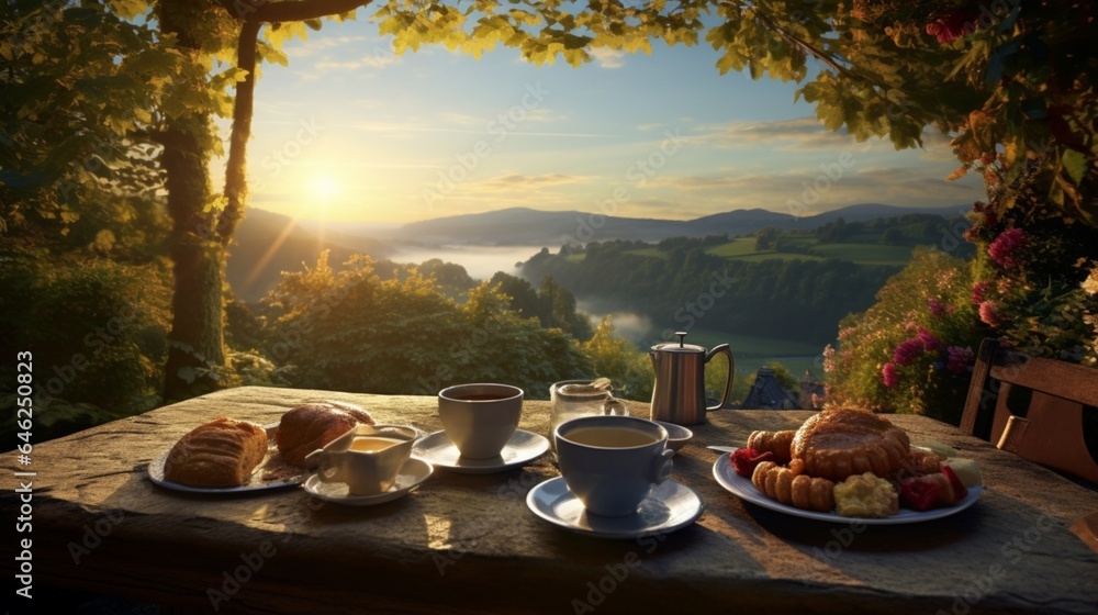 Fototapeta premium Breakfast Overlooking a Picturesque Scene