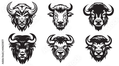 Bison head logo set - vector illustration, emblem design on white background.