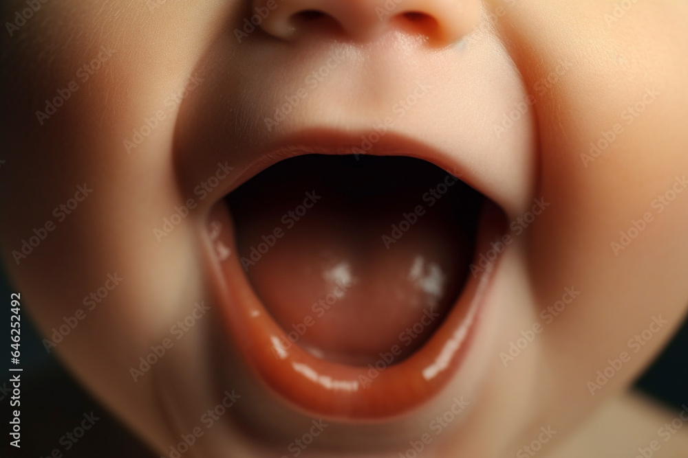 生まれたての赤ちゃんのかわいい口のクローズアップ（マクロ）「AI生成画像」 - obrazy, fototapety, plakaty 