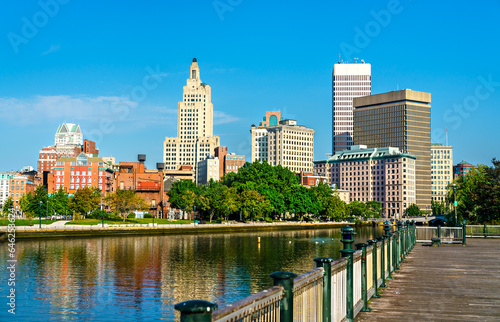 Skyline of Downtown Providence on the Providence river in Rhode Island  United States