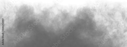 Swirling dark fog or smoke on transparent copy space background. realistic smoke fog overlay, png for halloween design element