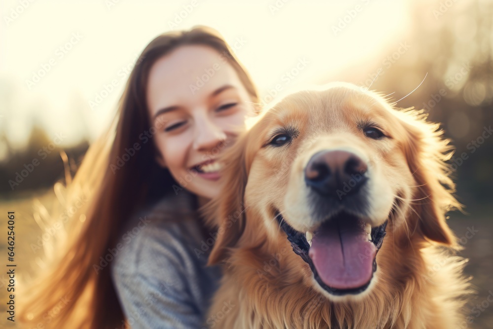 a happy dog with owner happy together.