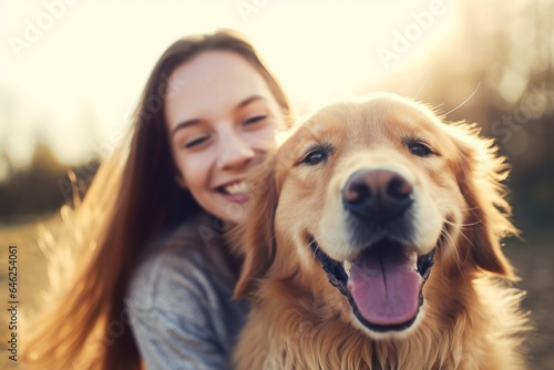 a happy dog with owner happy together.