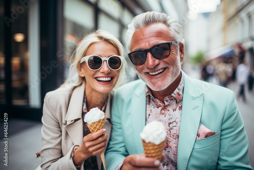 senior couple eating ice cream, AI Generated