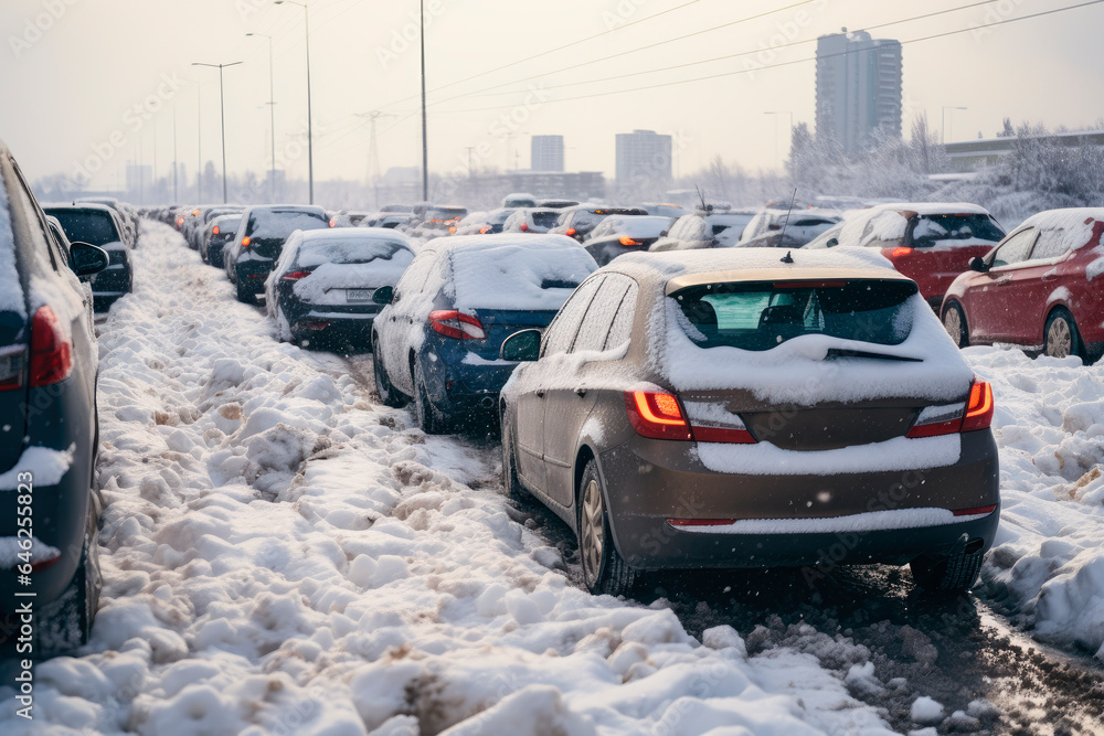 Traffic jam caused by heavy snowfall Traffic jam caused by heavy snowfall