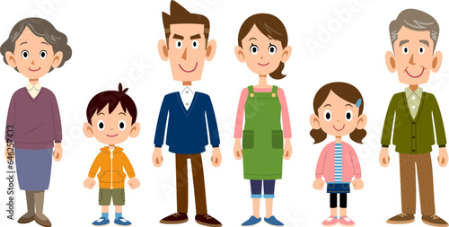 三世代家族のプレーンな立ち姿
