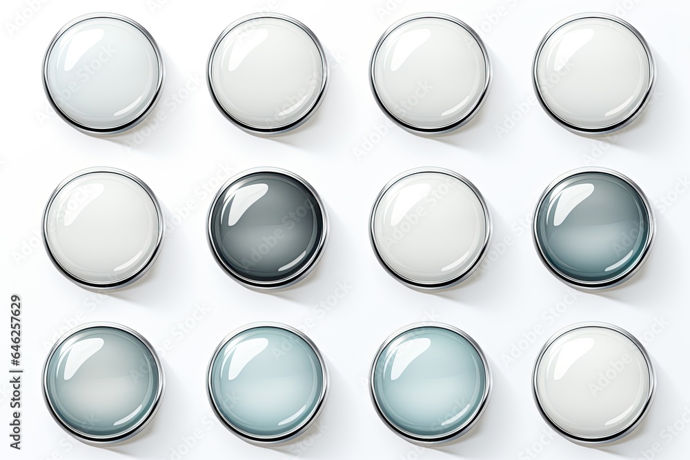 White glass buttons with chrome frame. Vector 3d illustration isolated White glass buttons with chrome frame. Vector 3d illustration isolated