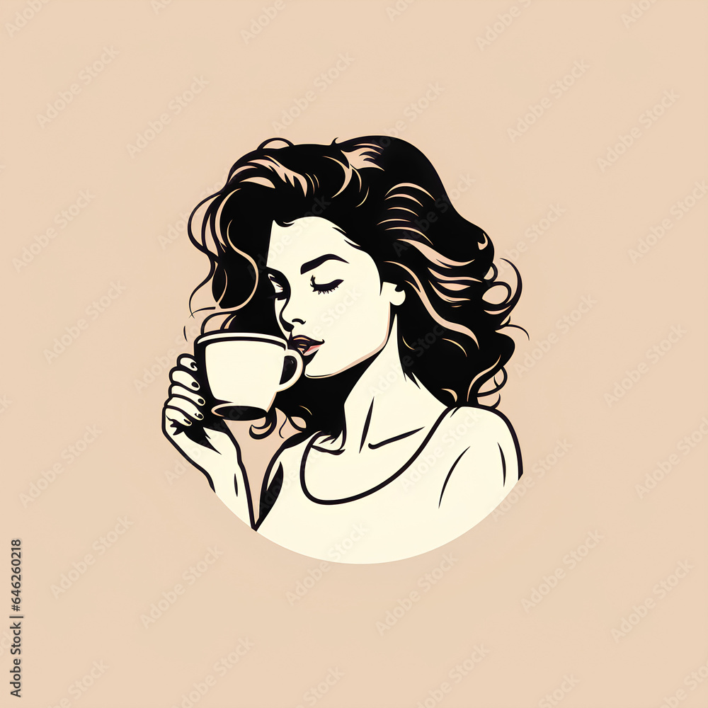 simple logo illustration line art sketch of a woman drinking coffee simple logo illustration line art sketch of a woman drinking coffee