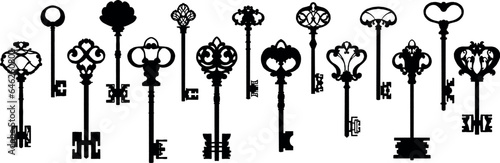 silhouette keys set of different shape ornament and secrecy in vintage style isolated vector illustration