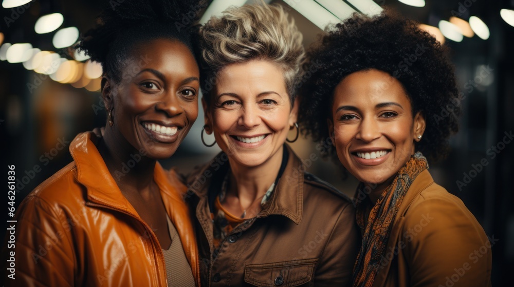 Fototapeta premium Group of multicultural senior women working in a server room. Generative AI