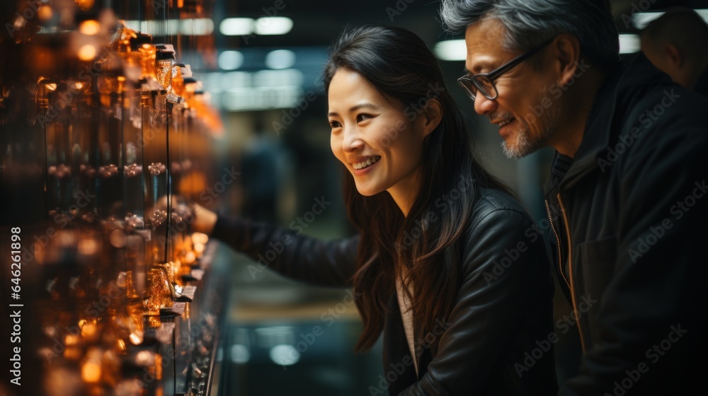 Obraz premium An Asian woman in a data center, managing servers. Generative AI