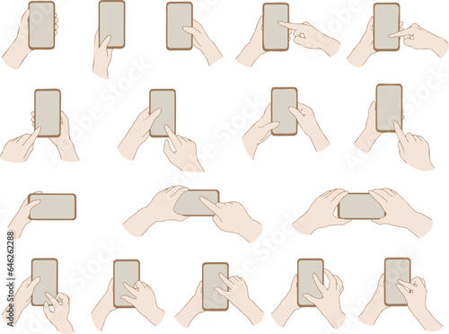 スマホを操作する手（茶色/ブラウン）