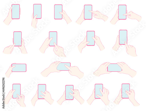 スマホを操作する手（ピンク）