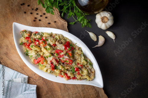 Turkish style eggplant appetizer, eggplant salad, Roasted Eggplant Salad, Turkish name; Patlican salatasi, babaganus photo