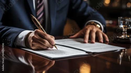 Businessman signs a document