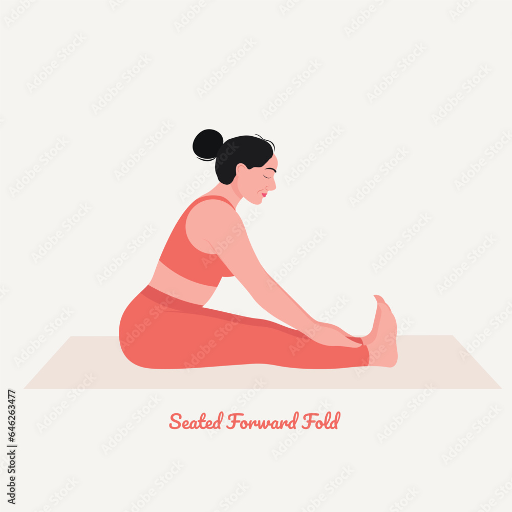 Seated forward fold pose. Young woman practicing Yoga pose. Woman workout fitness, aerobic and exercise