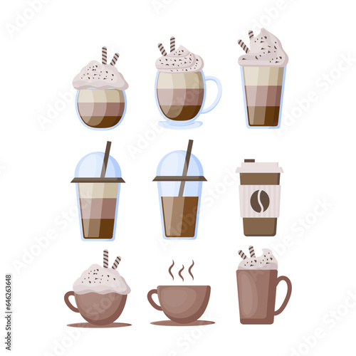 Delicious coffee. Latte. Design of a vector illustration of a drink