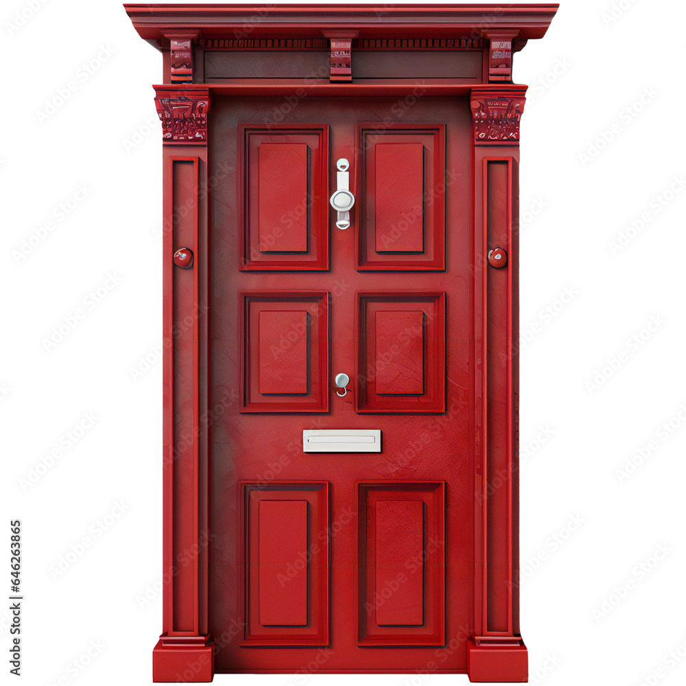classic framed molded entry red wooden door isolated on transparent classic framed molded entry red wooden door isolated on transparent