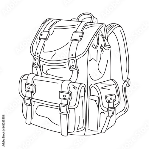 sketch of a backpack with clasps, backpack for hiking, design. Sketching. Hand drawn