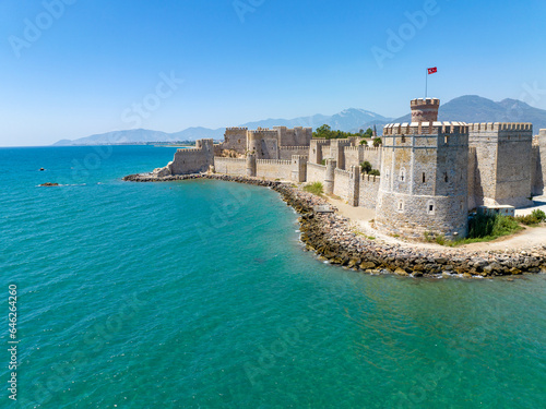Aerial view of the Mamure Castle or Anamur Castle in Anamur Town, Turkey
