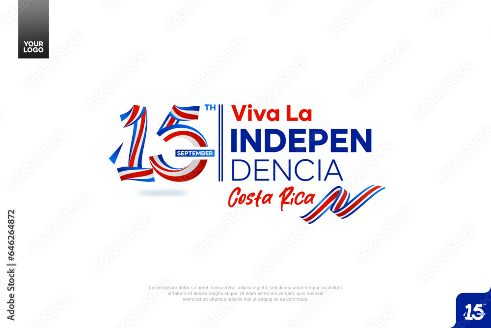 Fototapeta premium Costa Rica Independence Day logotype on September 15th with flag background