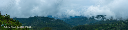 clouds floating over the mountain range, Binsar road Kasardevi, Almora, Uttarakhand, rainy season, monsoon India