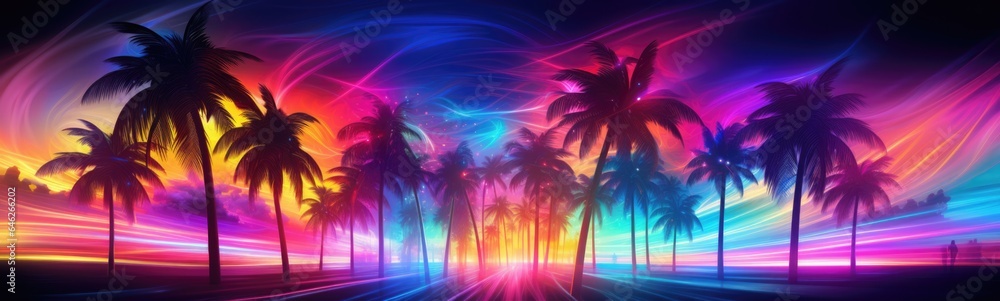 Travel palm neon color banner