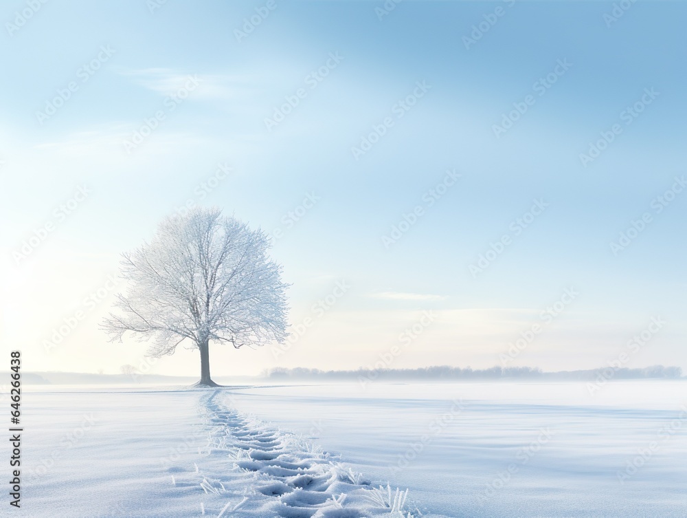 Winter landscape with white frost on the tree, cold winter day. Generative AI. Winter landscape with white frost on the tree, cold winter day. Generative AI.