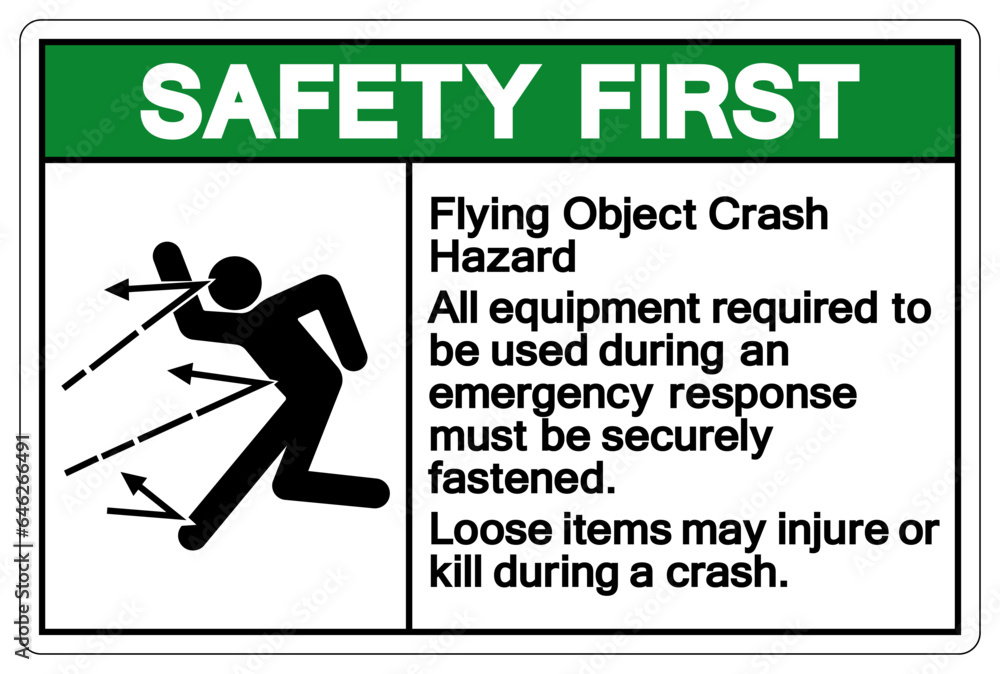 Safety First Flying Object Crash Hazard Symbol Sign ,Vector Illustration, Isolate On White Background Label. EPS10