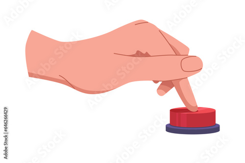 Hand pushing and pressing button. Finger pressing button. Turn on and off. Launch, start, control concept. Vector illustration EPS10