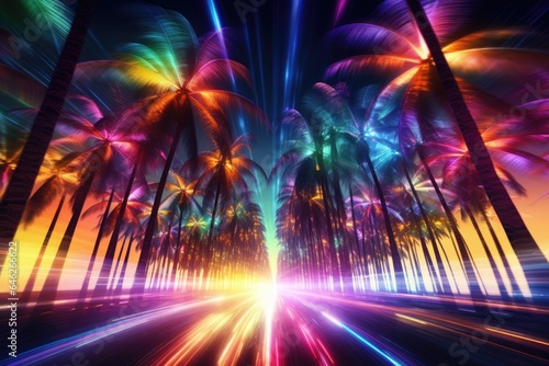 Travel palm neon color background